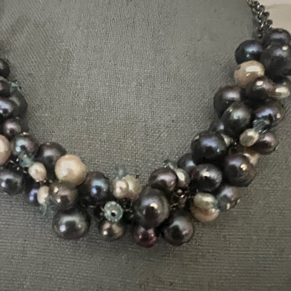 NWOT Genuine Tahitian Peacock Pearls n Crystal Statement Bib Necklace - Picture 14 of 14